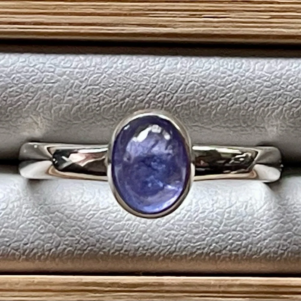 Natural Tanzanite Cabochon Sterling Silver Ring | sz 10 - Picture 1 of 8